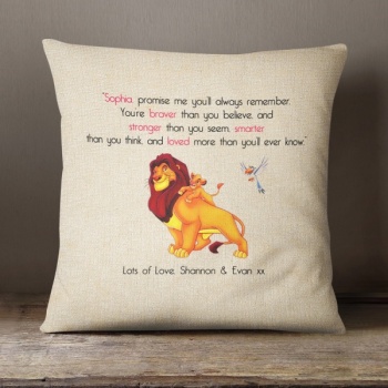 Luxury Personalised Cushion - Inner Pad Included - Lion King Quote 1